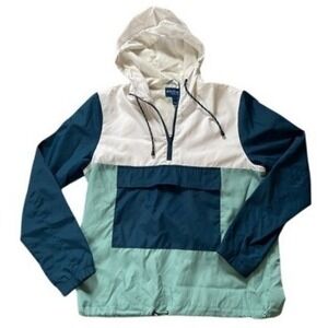 Arizona Jean Co Mens Colorblock Quarter Zip Windbreaker Jacket Teal Navy White M